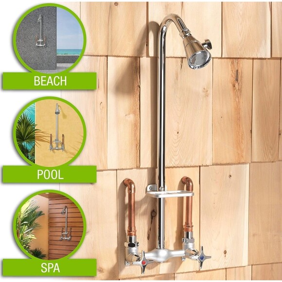 Homewerks Chrome Outdoor Indoor Utility Shower Kit Lead-Free 1.8 GPM Wall Mount - Picture 2 of 12